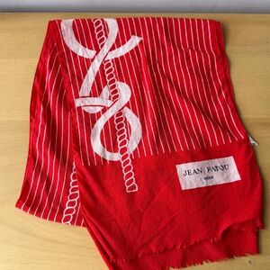 VINTAGE JEAN PATOU RED WHITE NAUTICAL LONG OBLONG 109% SILK SCARF UNIQUE DESIGN